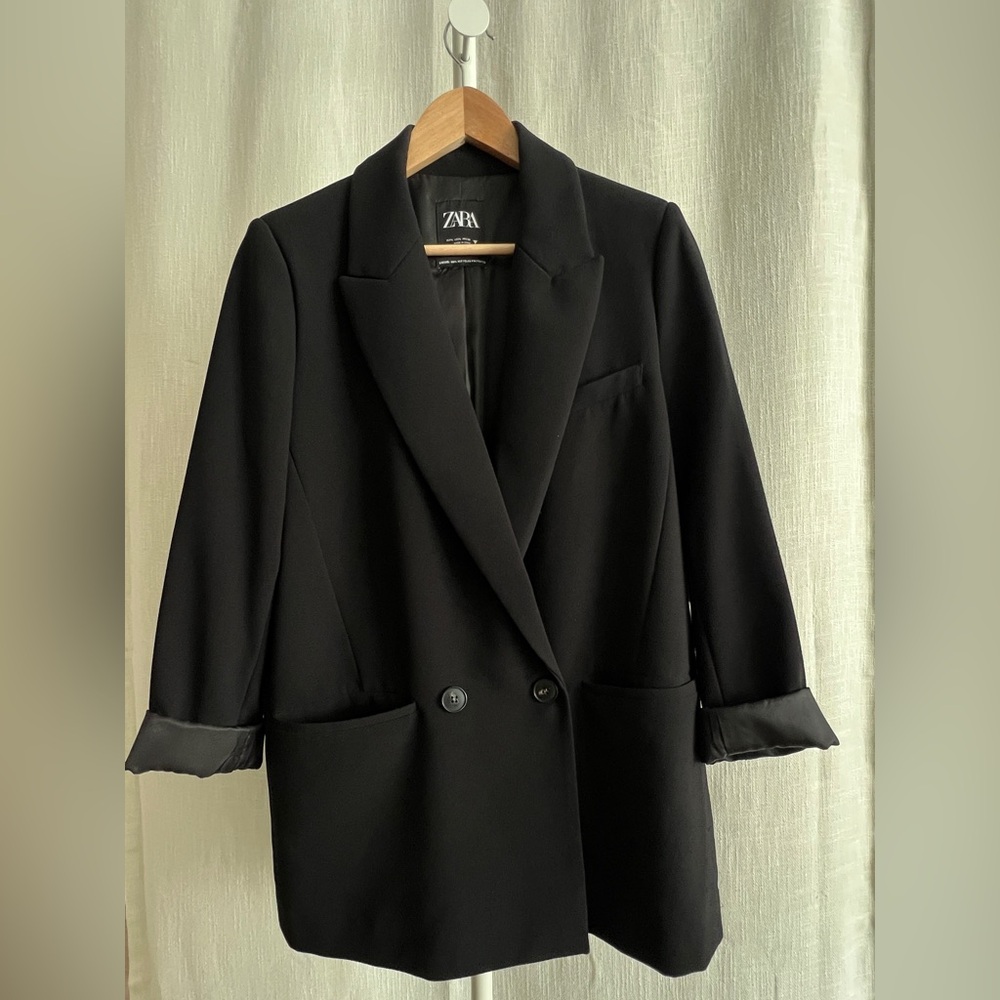 Zara Women's Double Breasted Black Suit Jacket
